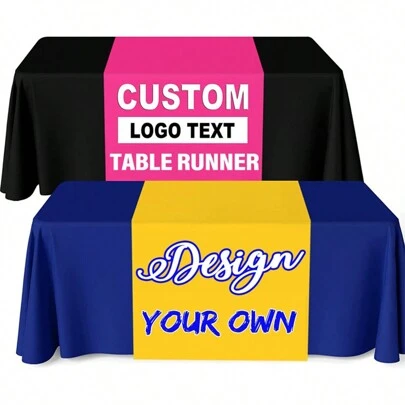 1pc Custom Table Runner With Business Logo & Name Printed On Table Banner For Pop Up Shop, Craft Shows And Vendor Events, Trade Show, Multi-Functional, Ornamental, Reusable, Exquisite, Stylish, High-Quality, Colorful, Modern, Custom, Personalized, Unique, Ideal Gifts For Him, For Anniversaries, For Valentine's Day, For Mother's Day, For Birthdays, For Father's Day, For Graduation, For Weddings, For Housewarming, Home Refresh,Xmas Decoration,Home Room Decor Gifts