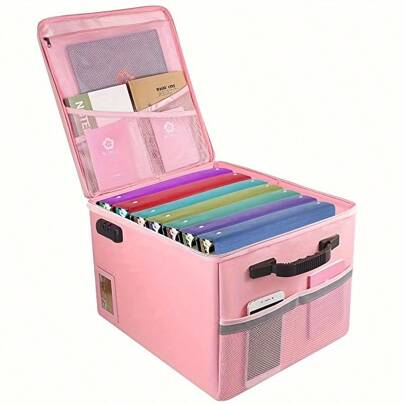 File Box With Lock, Fireproof Box File Storage Organizer Anti-Static Box, Collapsible Fireproof Document Box Filing Box With Handle, Portable Home Office Safe For Hanging Letter/Legal Folder