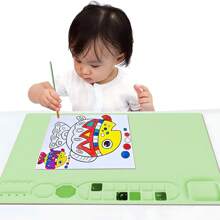 1 件大号硅胶工艺垫，带可折叠杯架，不粘硅胶垫，适用于绘画、雕刻、树脂和胶水项目，成人和儿童的理想选择，耐热、防滑、防水、柔韧、不染色、耐用、可重复使用的多用途工艺硅胶垫 - 綠色 - 查看 11