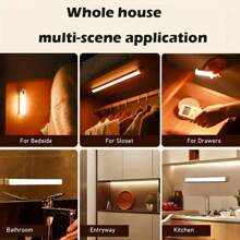 1 pezzo Luce a sensore di movimento a LED per mobile, luce notturna magnetica senza fili ricaricabile via USB per cucina, luce notturna ultramagnetica ricaricabile con luce calda e bianca, adatta per mobile, corridoio, scale, cucina, comodino, con batteria da 200mAh e 350mAh, 3,7V