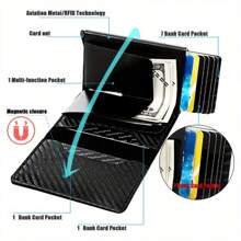 Men's Slim Magnetic Wallet Pop-Up Card Holder RFID Blocking Minimalist Business Credit Card Wallet With Money Bag Large Card Capacity Metal Card Case For Men Wallet Mini Wallet Purse Wallet RFID Wallet - Multicolor - View 8