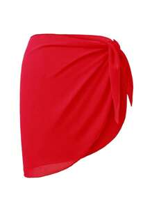 2 Pcs Swimsuit Coverups For Women Sarong Beach Wrap Sheer Short Skirt Chiffon Scarf Coverup For Swimwear Bathing Suit - 紅+白 - 查看 3