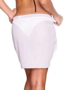 2 Pcs Swimsuit Coverups For Women Sarong Beach Wrap Sheer Short Skirt Chiffon Scarf Coverup For Swimwear Bathing Suit - 紅+白 - 查看 8