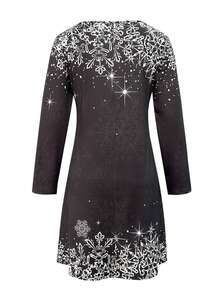Women's Elegant Wine Glass Printed Christmas Dress, Autumn Winter New Arrival - Grey - View 3