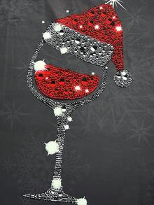 Women's Elegant Wine Glass Printed Christmas Dress, Autumn Winter New Arrival - Grey - View 5