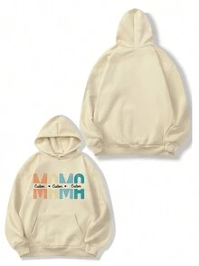Personalized Hoodies, Mother's Day Gifts With Your Text/Name/Blessing, Family Party/Group Outfits, Holiday Gifts, Best Friend Gifts, Anniversary Gifts, Valentine's Day Gifts, Gifts For Her, Fall Clothes, Fall Tops, Women's Tops, Winter Women's Clothing. - Apricot - View 3