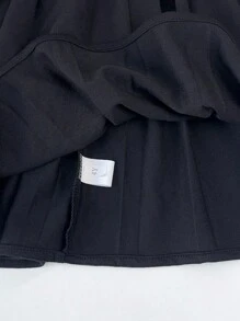 Young Girl's 2pcs Simple Stripe Shirt With Large Lapel Collar And Solid Pleated Skirt Set, Spring/Fall - Black and White - View 6