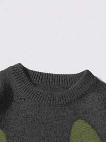 Men Leaf Pattern Drop Shoulder Sweater For Dailywear - Dark Grey - View 5
