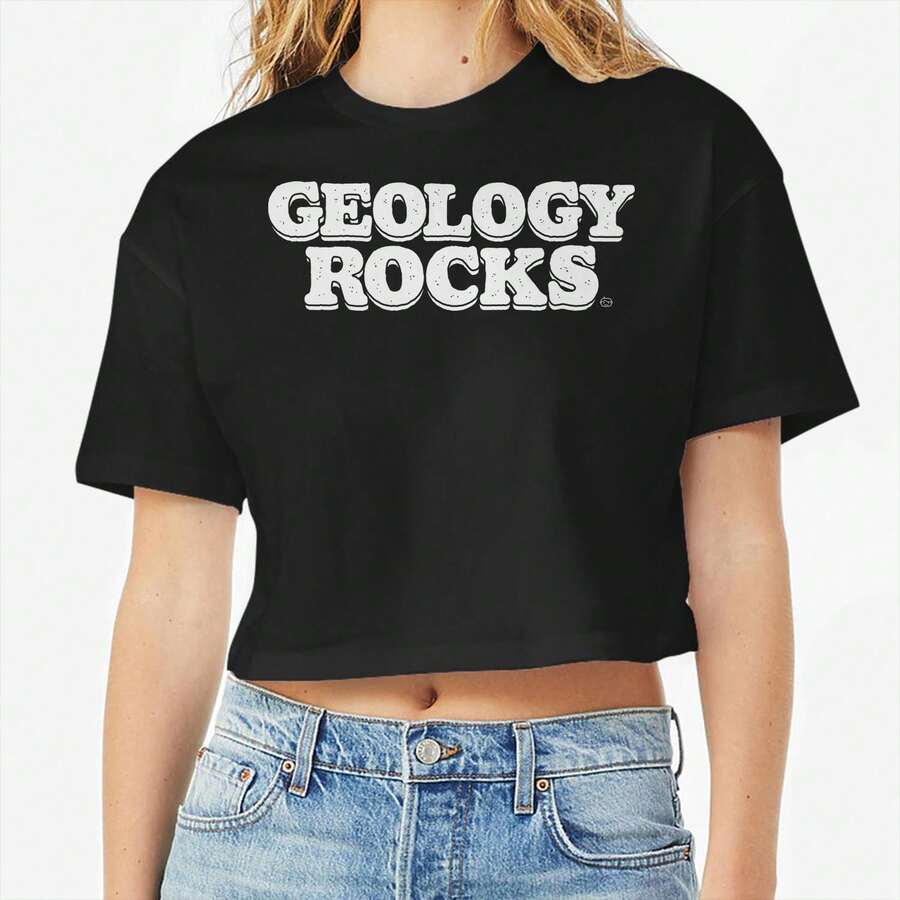 Nearly There Geology Rocks School Science Graphic Ladies Cotton Crop Top T-Shirt - 黑色 - 查看 1