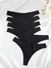 6 件装女士 V 型腰无缝低腰丁字裤，多色可选 - 黑色 - 查看 2