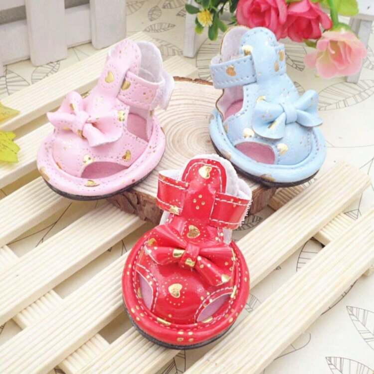 4pcs Heart Shape Pet Sandals, Small/Medium Dog Cat Breathable Shoes - Multicolor - View 3