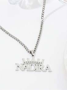 1 件带皇冠的定制名字项链，个性化大写字母名字项链带链，皇冠文字名字吊坠礼物，适合他、女朋友生日礼物、圣诞节、情人节 - 銀色 - 查看 2