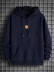 Men's Outdoor Adventure Element Print Drawstring Hoodie Sweatshirt, Back To School, Autumn/Winter - Navy Blue - View 6