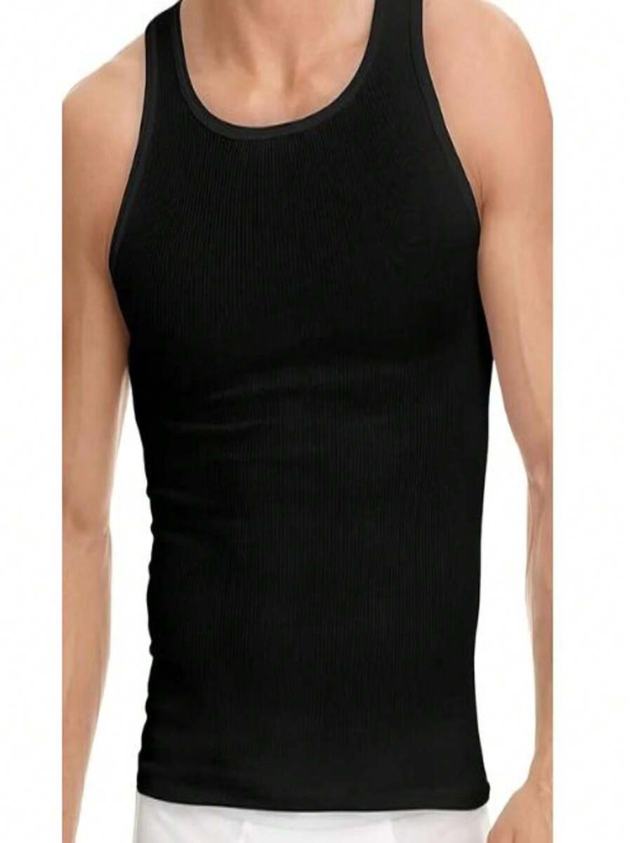 Men's Tank Top Men's American PREMIUM Ribbed Tank Top Men's Model - Black - View 1