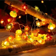 1 件 20/30LED 3D 枫叶、南瓜和榛子铜线灯串秋季花环装饰仙女灯电池供电适用于万圣节室内和室外派对家庭客厅桌面装饰（不含电池）万圣节装饰房间装饰万圣节花园装饰礼物仙女节日装饰节日装饰 - 暖白色 - 查看 7