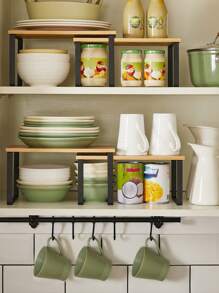 SONGMICS Spice Rack, Set Of 2 Spice Racks, Expandable Counter Organizer, Stackable Spice Holder, Metal And Engineered Wood, Black And Natural MKCS02NB - 杏色 - 查看 6