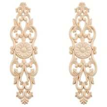 2 pezzi Applique decorative in legno non dipinto, Decalcomanie di intaglio lungo per mobili per armadi, specchi, cassettiere, pareti, armadi, letti - Beige - Visualizzare 1