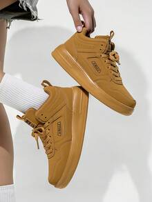 Damen Retro Weizenfarben Buchstaben Grafik High-Top Lässig Sport Sneaker, Modische Outdoor Skateboard Flache Schuhe für Jugendliche und Junge - Weizenfarbe - Übersicht 10