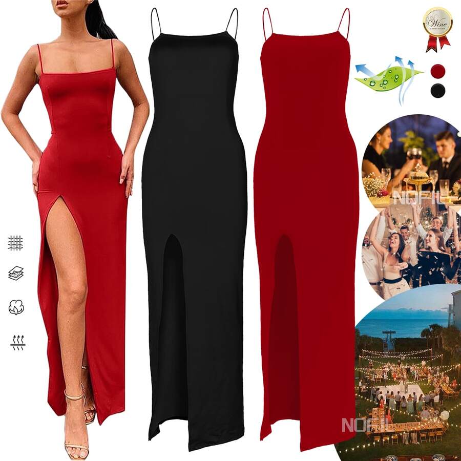 Vestido largo ajustado con abertura en el muslo y espalda descubierta Vestido camisero sin espalda - Rojo - Ver 1