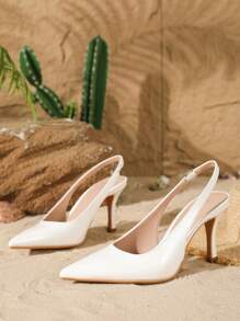 Giày cao gót mũi nhọn kiểu slip-on dành cho nữ, giày cao gót gót nhọn - trắng - Xem 5