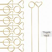 20Pcs Metal Floral Place Card Holder, Heart Round Shape Flower Pick Clips Table Number Holders, Gold Metal Card Picture Holder Pick, Floral Gift Card Holder Clips For Wedding Party Favor - Gold - View 1