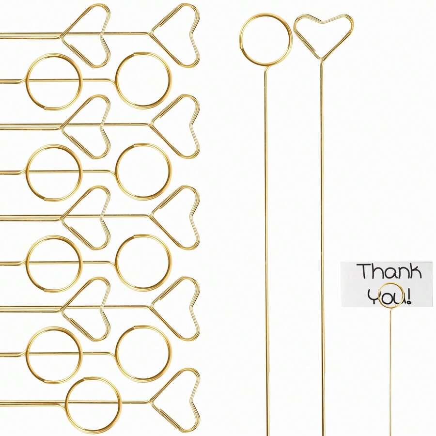 20Pcs Metal Floral Place Card Holder, Heart Round Shape Flower Pick Clips Table Number Holders, Gold Metal Card Picture Holder Pick, Floral Gift Card Holder Clips For Wedding Party Favor - Gold - View 1