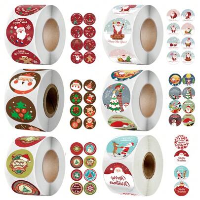 500 piezas/Rollo Pegatinas decorativas de Navidad para sellar, etiquetas autoadhesivas de Feliz Navidad, decoraciones navideñas, regalos de Navidad, papel de regalo de Navidad, suministros para fiestas de Navidad, bolsas de regalo de Navidad, pegatinas de Navidad