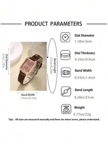 1 chiếc đồng hồ da cổ điển tối giản đa năng thời trang - màu nâu - Xem 2