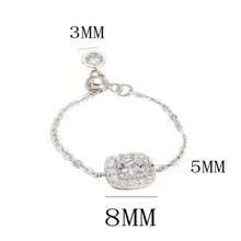 S925 Sterling Silver Square Full Diamond Design, Inlaid Baguette CZ, Gift For Family & Friends, Adjustable Chain Ring - Silver - View 7