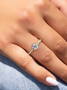 1 件单颗锆石戒指纯银精美优雅戒指精美珠宝礼物节日礼物生日礼物女士日常佩戴