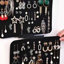 1pc Black Felt Jewelry Organizer Board, 5-Tier Hanging Storage Pouch, Large Capacity Foldable Earring & Pendant Display, Multifunctional Badge Medal Pin Showcase With Hanging Rope - Multicolor - View 9