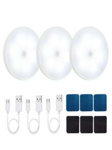 1pieza/3 piezas/6 piezas Luces con sensor de movimiento, luces LED recargables magnéticas para pegar en la pared, luz nocturna con carga USB para escaleras, pasillos, armarios, cocina, debajo de los gabinetes (250mAh)