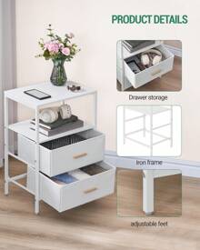 HaluPeit Bedside Table Set Of 2, Side Table With 2 Storage Drawers, Open Compartment, Coffee Table, Bedside Table Bedroom, For Living Room, Bedroom - 白色 - 查看 3