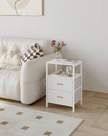 HaluPeit Bedside Table Set Of 2, Side Table With 2 Storage Drawers, Open Compartment, Coffee Table, Bedside Table Bedroom, For Living Room, Bedroom - 白色 - 查看 1