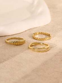 3pcs Stackable Gold Rings For Women Non Tarnish,Chunky Gold Rings 14k Gold Plated Rings For Women No Tarnish Gold Ring Set Dainty Twised Wedding Bands Cute Statement Rings Gold Jewelry For Women… - Gold Ring Three Piece Set - View 6