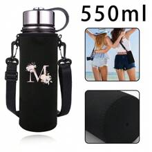 1个粉色花卉字母印花保温水瓶套，适用于550ml/750ml/1000ml/1500ml水瓶，采用防水尼龙材质，配有可调节束带，适合徒步旅行、露营和运动。 - 黑色 - 查看 29