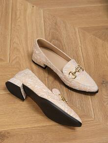 Mũi Nhọn Khóa Kim Loại Phong Cách Trung Hoa Maryjane Mule Giày Đế Bằng, Hợp Thời Trang Mới Slip-On Cho Nữ, Mùa Xuân, Mùa Thu - Màu be - Xem 6