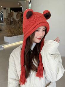 1pc New Stylish Multipurpose Casual High-Quality Cute Frog Knitted Ear Protection Beanie Hat For Outdoor Use, Windproof & Warm Winter Fall - Wool Cap - View 17