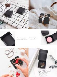 50pcs/10pcs 纯色盒 2.16 英寸 * 2.16 英寸 * 0.98 英寸迷你盒，珠宝盒包装，棕色牛皮纸盒，白色纸盒，黑色纸盒，派对装饰礼盒。生日礼盒，婚礼装饰包装盒，DIY 自制 - 黑色 - 查看 10