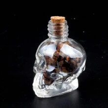 1 Unidad Botella de Deseos con Cabeza de Calavera de Triturado de Cristal Natural, Piedra de Cristal en Bruto, Decoración del Hogar