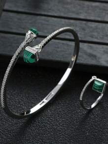 1 套时尚情人节礼物方晶锆石几何花朵和蝴蝶手链和戒指套装，适合女士情人节 - 蝴蝶型 - 查看 14