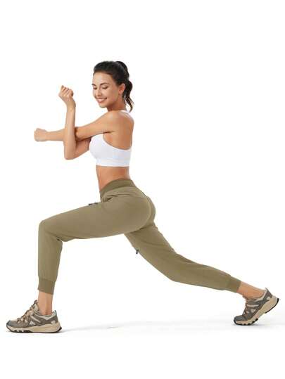 ZUTY Women's Joggers Lightweight Hiking Pants High Waist 5 Zipper Pockets Quick Dry Travel Athletic