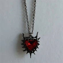 1 件哥特朋克风格荆棘心形项链，深红色水晶吸血鬼颈链，嘻哈珠宝礼物情人节、妈妈、母亲、母亲节、礼物 - 黑色 - 查看 4