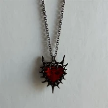 1 件哥特朋克风格荆棘心形项链，深红色水晶吸血鬼颈链，嘻哈珠宝礼物情人节、妈妈、母亲、母亲节、礼物 - 黑色 - 查看 2