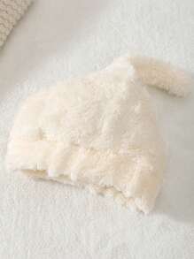 2pcs Baby Boy Solid Color Fleece Jumpsuit & Hat Set - Beige - View 8