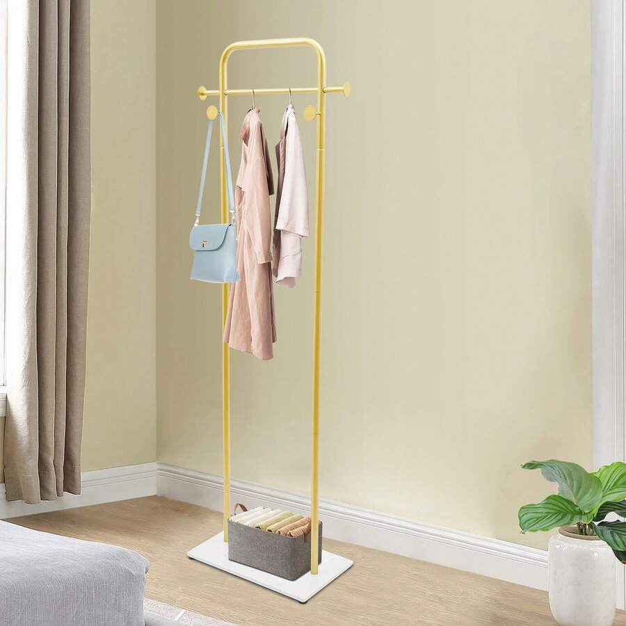 Gold/White Clothes Rack With Shelf, Gold Clothing Racks For Boutiques, Free-Standing Garment Rack For Hanging Clothes,Gold Coat Rack, Small Metal Clothes Rack Heavy Duty, Industrial Clothing Rack Gold - 金色 - 查看 1