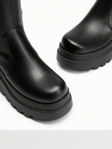 Women's Platform Heel Knee High Boots Round Toe Side Zipper Fashionable Punk Goth Boots - 黑色/PU - 查看 6