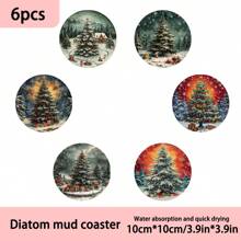 1 套/4 件/6 件圣诞树 Dialgae 泥杯垫套装 - 马克杯杯垫、咖啡杯垫 - 非常适合家庭和餐厅装饰、精美的生日或节日礼物、桌面装饰、家居摆设、节日装饰、房间装饰、家居装饰、主题派对装饰、圣诞装饰 - 彩色 - 查看 12