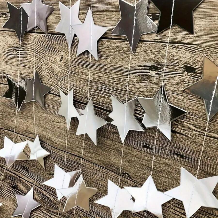 400cm Metallic Star Hanging Ribbons, Five-Pointed Star Garland For Birthday Party Decor,Christmas - Multicolor - View 1