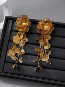 1 对时尚花瓣形吊坠耳环，独特设计夸张耳环，优雅欧式高端女士珠宝（随附卡片） - 金色 - 查看 4